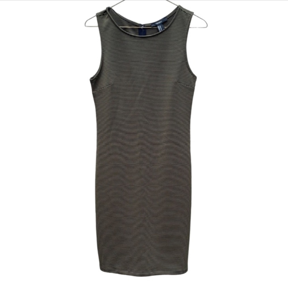 Forever 21 Olive Green and Black Striped Sleeveless Dress Medium